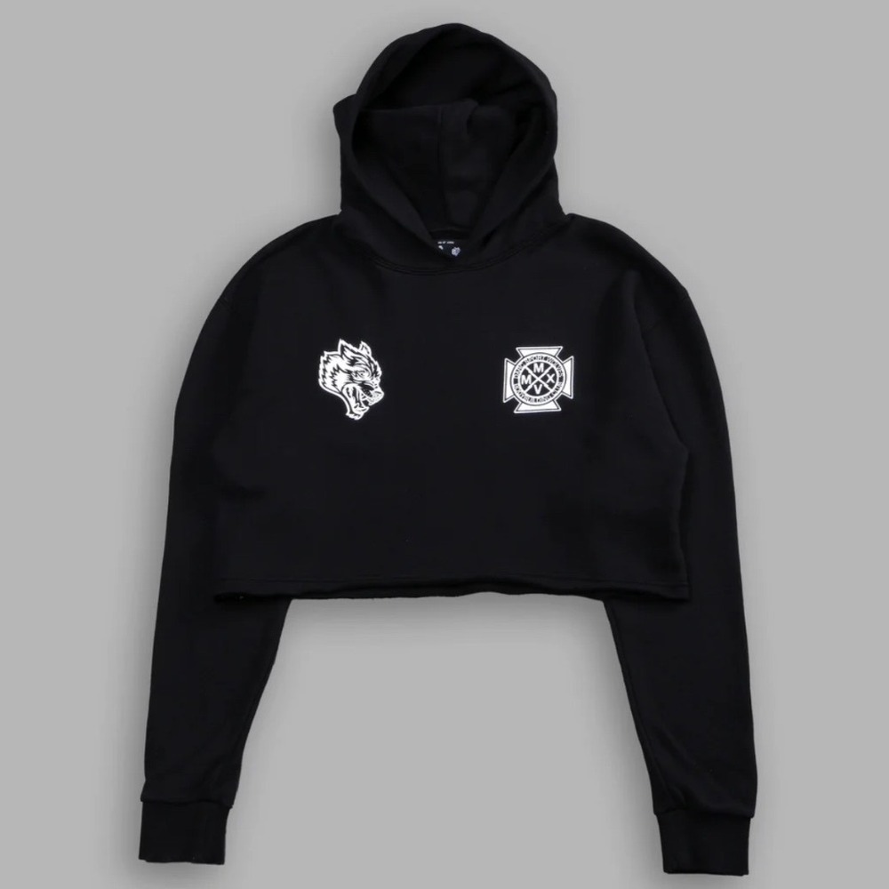 Darc Sport Black Cropped Hoodie with White Logos